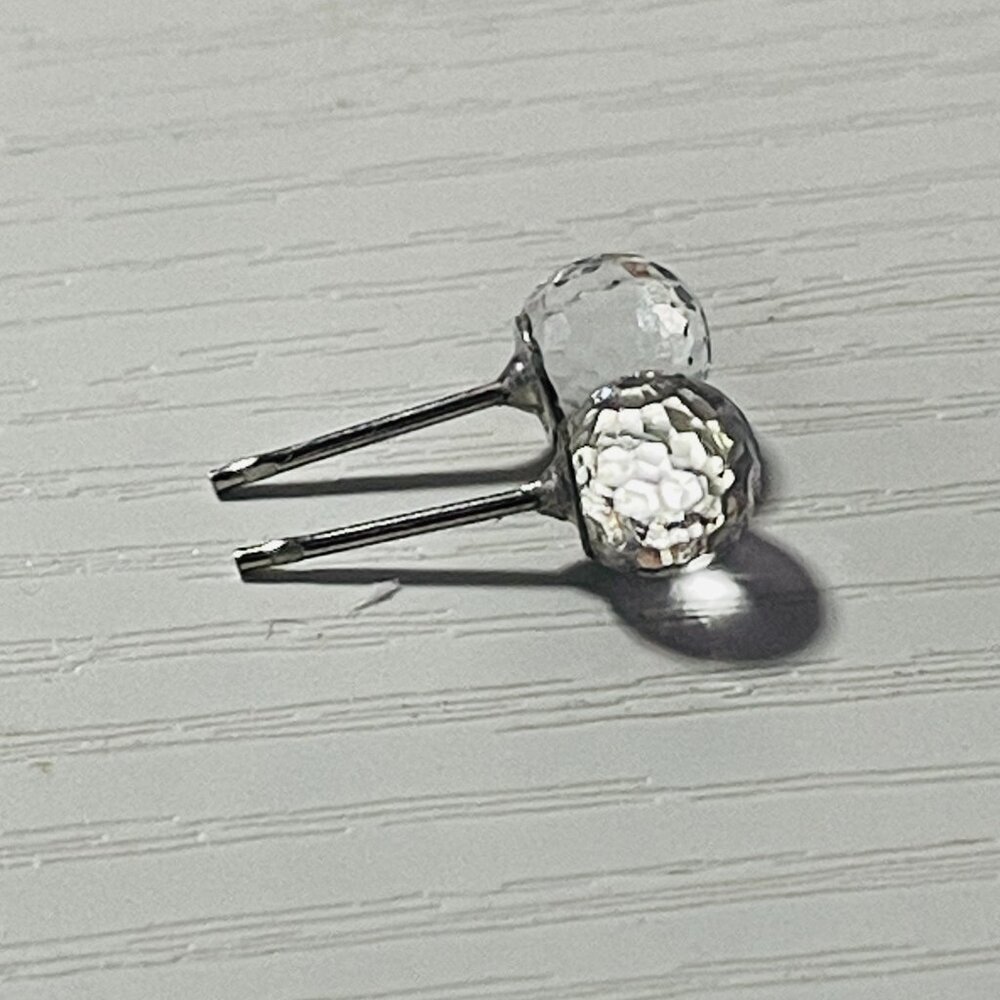 Faceted Crystal Ball Stud Earrings Silver Tone Clear Sparkling Disco Ball Studs
